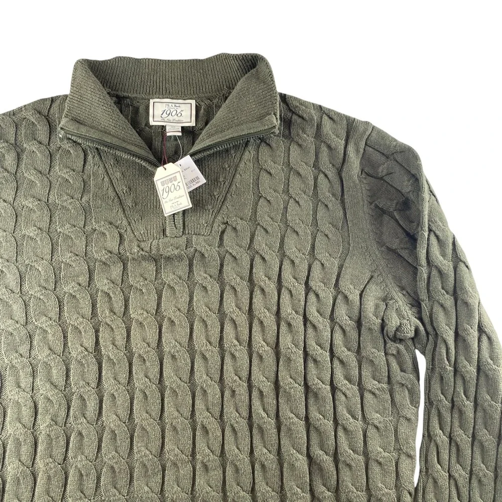 NWT Jos A Bank 1905 Men XL Olive Cable‎ Knit 100% Cotton Quarter Zip Sweater